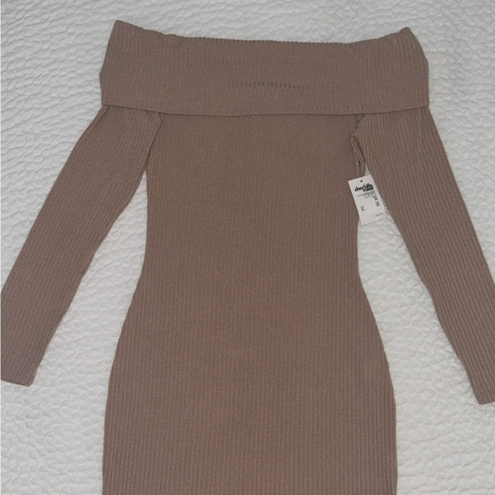 Charlotte Russe Taupe Off-Shoulder Dress